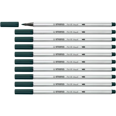 Image of Premium Fibre Tip Pen with brush STABILO 68 Pack of 10 Earth Green