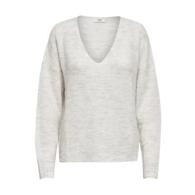 Image of JDY Women&#039;s JDYELANORA L/S V Neck PULLO. KNT NOOS Knitted Jumper, Cloud Dancer/Detail: Melange, S