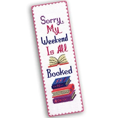 Image of Povitrulya &#039;All Booked&#039; Embroidery Set for DIY Bookmark Counted Cross Stitch Kit Adults with Paper Pattern, 16 Count Aida Canvas and Pre Sorted Floss