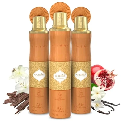 Image of Air Freshener Spray Pack of 3 x 300ml Odour Eliminator Aerosol Room Long Lasting Arabian Freshner for Home and Car Oud, Blossom &amp; Floral Fresh Scent (Kashmiri)
