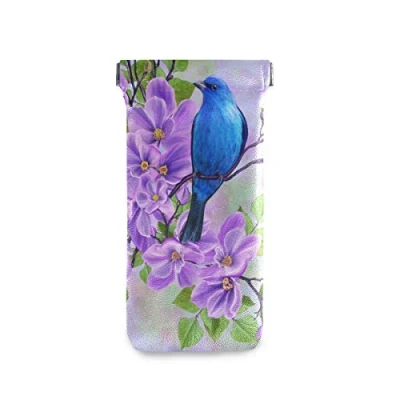 Image of linomo Flower Bird Spring Sunglasses Bag Microfiber Leather Pouch, Storage for Glasses and Cell Phones