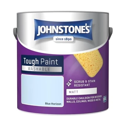 Image of Johnstone&#039;s Washable Paint Blue Horizon Matt Finish Emulsion Highly Durable Stain Resistant Non Toxic &amp; Low Odour 12m2 Coverage per Litre 2.5L