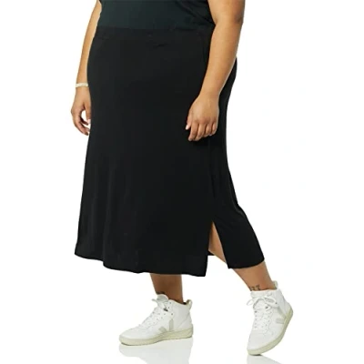 Image of Amazon Essentials Women&#039;s Pull on Knit Midi Skirt (Available in Plus Sizes), Black, XL