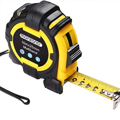 Image of MONZANA® Professional Tape Measure 10m Adjustable End Hook Belt Clip Reel System Lock Measuring Roll (10m) Black, Yellow