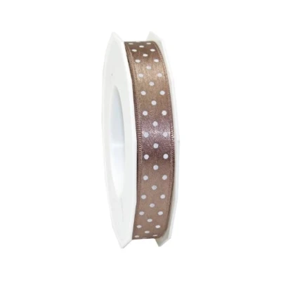 Image of C.E. Pattberg Präsent Mini Dots Printed Satin Ribbon Taupe 15 mm width, 20 m length