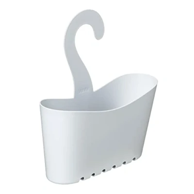 Image of TATAY Polypropylene shower basket with hooks, multifunctional basket, allows you to hang the in shower, white, dimensions 25 x 9 28 cm