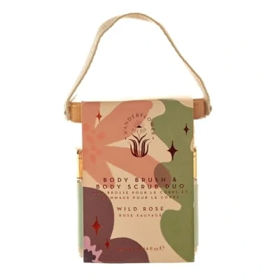Image of Wanderflower Exfoliating Body Brush &amp; Luxurious Skin Softening Scrub Duo Wild Rose Scent