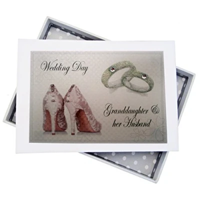 Image of White Cotton Cards Day, Granddaughter &amp; her Husband Mini Photo Album, Shoes and Wedding Rings design, Board, 12.5 x 17.5 2.5 cm