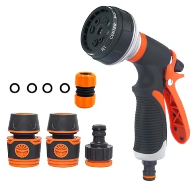 Image of Garden Hose Pipe Spray Gun Set, 8 Adjustable Patterns Nozzle, High Pressure Anti Leaking with Connectors for Watering Plants and Lawns Washing Cars Pets