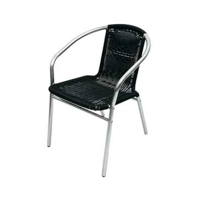 Image of BE Furniture Black Rattan Garden Chair, Aluminium Bistro Chairs, Stacking Chairs