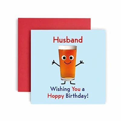 Image of Huxters Birthday Cards for Men Have a Hoppy Husband Card him Funny Anniversary Fun Beer Happy 14.8cm (Husband)