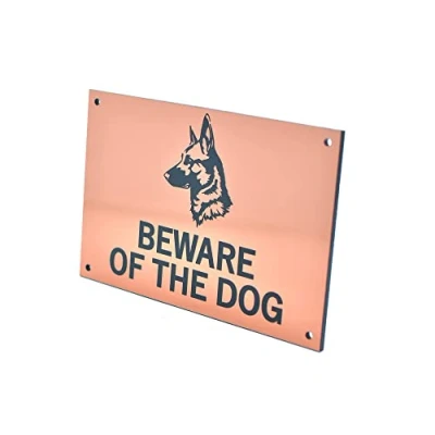 Image of Beware of the Dogs Sign Easy to See Warning, Indoor/Outdoor Notice, Deterrent (Small Dog, Copper German Shepherd)