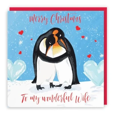 Image of Hunts England Romantic Wife Penguins Hugging Christmas Card Merry To My Wonderful Xmas Cute Animals Collection