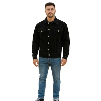 Image of True Face Mens Denim Jacket Long Sleeve Casual Wear Loose Fit Outerwear Lightweight Outdoor Top Jet Black 5XL XXXXX Large