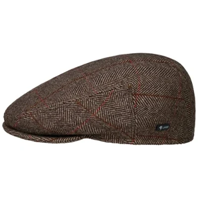 Image of Lipodo Flat Cap Chequered Patterns Men Made in Italy Lined with Wool Mens Visor Peaked Autumn/Winter Beige 57 cm