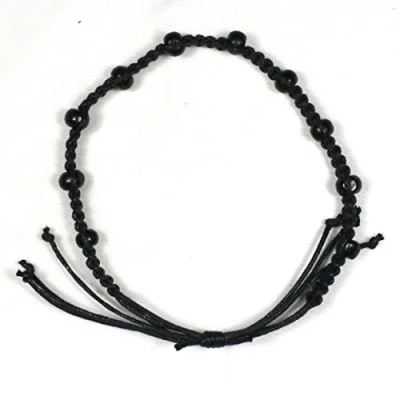 Image of Mens/Ladies Surfer Wooden Bead Adjustable Macrame Bracelet (Black cord)