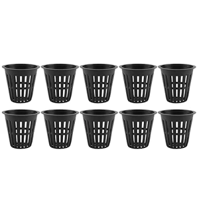 Image of 10pcs/Set Plant Cups Pots Durable Plastic Garden Net Nursery Bucket Basket for Hydroponics Balcony Planting(Black)