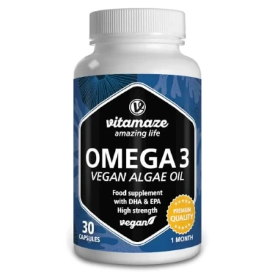Image of Omega 3 Vegan High Dose, 1 Capsule per Day, 1080 mg of Algae Oil with 375 DHA &amp; 125 EPA for Month