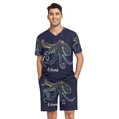 Image of Men Short Pajama Set, 2PCs Sleepwear Top &amp; Bottom PJ Set with Pockets(S 2XL), Multi 18, M
