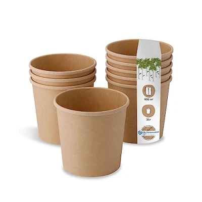 Image of BIOZOYG Organic Food Cups Paper Kraft Brown I Compostable Cup with Water Based Inner Barrier Soup Take Away Ice Cream 25 Disposable Biodegradable 24 oz