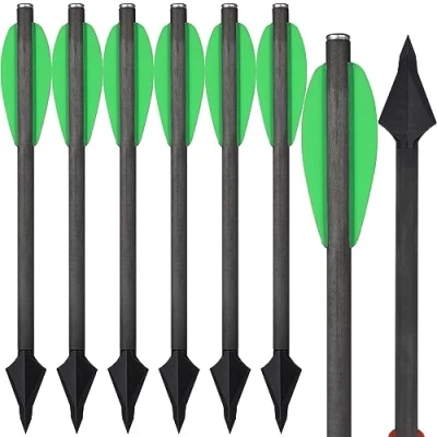 Image of WANVZMR 6.3&quot; Pistol Crossbow Bolts,Carbon Mini Arrows Bolts Broadhead Tips Hunting for 50 80lbs Archery Fishing Shooting Target Practice (Style1 Green 6pcs)