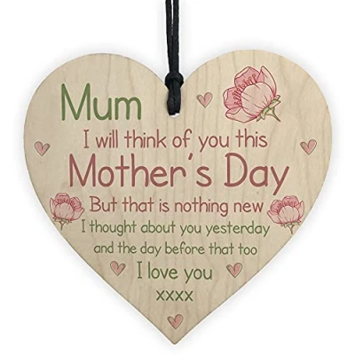 Image of RED OCEAN In Memory Plaque For Mum On Mothers Day Wooden Flower Memorial Gift
