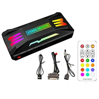 Image of Kllsmdesign Pwm Fan Temperature Controller Integrator, Remote Control Computer RGB Light Adapter, 8 * 4 Pin Speed Ports, 10 5v 3pin A Ports with Magnet （Black）