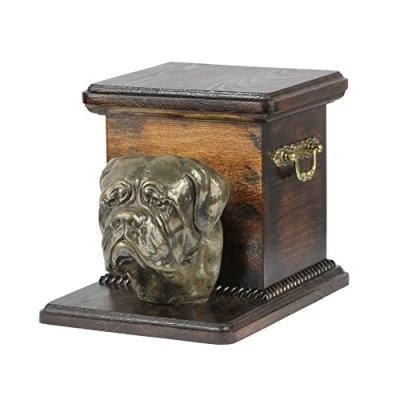 Image of Art Dog Handmade Custom Memorial Urn Cold Cast Bronze Head on Birch Base Long Lasting Personalized Cremation Box 19cmx31cmx22cm Dogue de Bordeaux