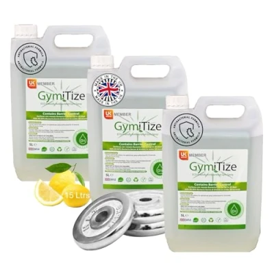 Image of GymiTize Gym Equipment Sanitiser Spray and Cleaner. Multi Surface Cleaner, 100% Biodegradable, Vegan product, With Antibacterial Barrier Control. 5 Litres (Pack of 3)