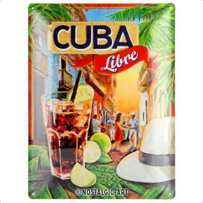 Image of Nostalgic Art Retro Tin Sign Open Bar Cuba Libre Gift idea for Cocktail Fans, Metal Plaque, Vintage Design Wall Decoration, 30 x 40 cm