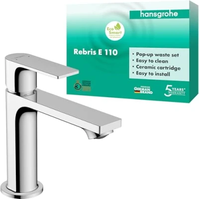 Image of Hansgrohe Rebris E Basin Mixer Tap 110 with Pop Up Waste Set, Chrome, 72557000