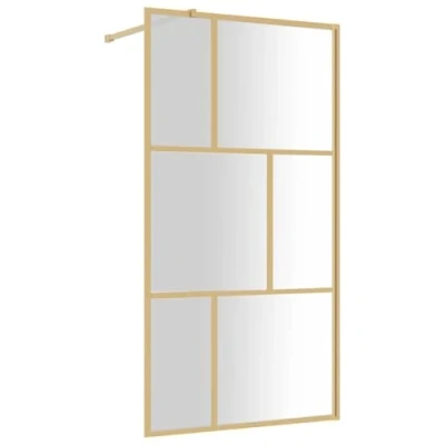 Image of ❰vidaXL Walk in Shower Wall with Clear ESG Glass Gold Frame Adjustable Profile and Size, Easy to Clean, Ideal for Modern Bathroom Interiors❱