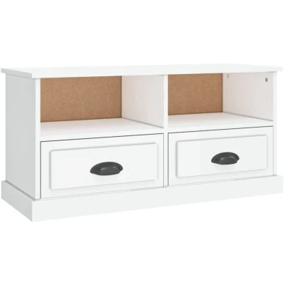 Image of vidaXL High Gloss White TV Cabinet Modern Engineered Wood Media Unit with Drawers &amp; Open Compartments Perfect for Living Room and Bedroom
