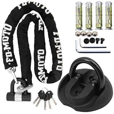 Image of FD MOTO 1.5M*10mm Steel Heavy Duty Motorbike Motorcycle Chain Lock Padlock + Hardened Ground Wall Anchor