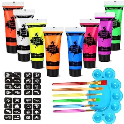 Image of Proamate Neon Face Paint,Glow in Dark Body UV Blacklight Fluorescent Art Paint Accessories Perfect for Carnival, Party, Halloween (10ml)