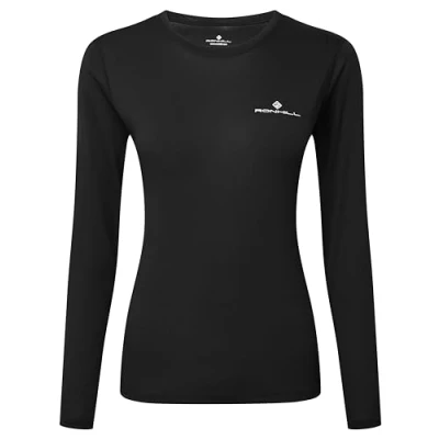 Image of Ronhill Women&#039;s Core L/S Tee T Shirt, Black/Bright White, 14 UK