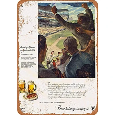 Image of Inga Beer Belongs With Baseball Metal Tin Sign 8x12 inches
