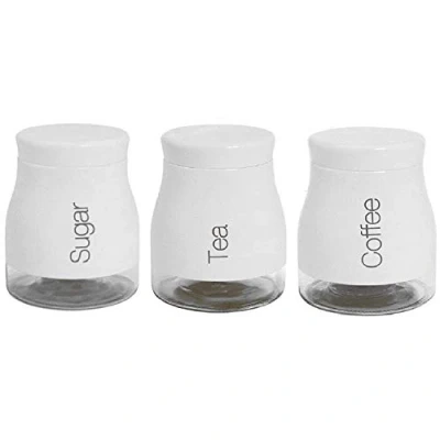 Image of Eurotrade W Ltd SET OF 3 KITCHEN STORAGE CANISTERS TEA COFFEE SUGAR JARS POTS CONTAINERS CADDY (WHITE)