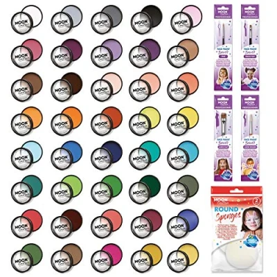Image of Moon Creations Pro Face &amp; Body Makeup 40 Colour Set 36g Professional Paint Cake Pots For Painting Kids, Adults, Fancy Dress, Festivals, Halloween