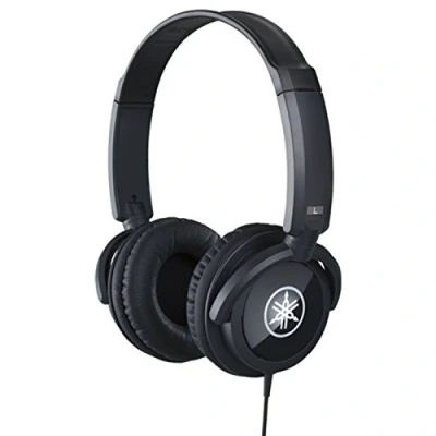 Image of Yamaha HPH 100 headphones, quality sound and deep bass, over the ear, wired musicians in black