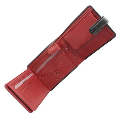 Image of VISCONTI Torino Collection Atlantis Vegetable Tanned Leather Bi Fold Wallet RFID Blocking TR35 Black/Red