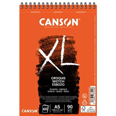 Image of CANSON XL Sketch 90gsm A5 Paper, Fine Grain, Spiral Pad Long Side, 60 Ivory Sheets, Ideal for Professional Artists &amp; Illustrators