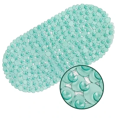 Image of WELTRXE Bathtub Mat Non Slip Shower for Inside Bath, Anti Mould Bath Mats, 69 x 36 cm Oval Pebble PVC Bathroom Tub with Suction Cups &amp; Drain Holes, Machine Washable, Jade Green