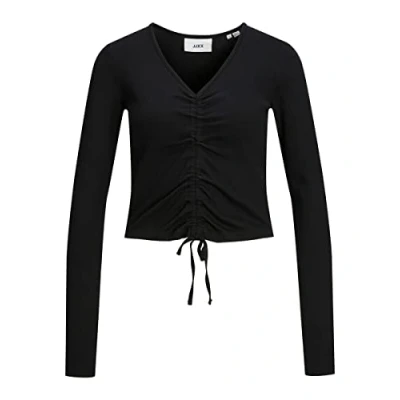 Image of JJXX Women&#039;s Jxfenja Str Ls Rib Crop Top JSR, Black, S