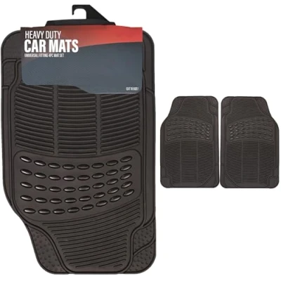 Image of Xtremeauto Front Rubber Car Mats Universal Fit Floor (Front Only) Mat Heavy Duty Thick For Cars, Vans, Truck &amp; SUV, All Weather Waterproof