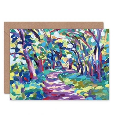 Image of Wee Blue Coo FOREST PATH IMPRESSIONIST ART BLANK GREETINGS BIRTHDAY CARD