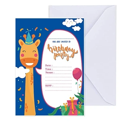 Image of Papa Prints Pack of 32 Giraffe Chidrens Party Invitations Kids Girls (105 x 149 mm) Birthday Card Girl Invitation Cards with Envelopes for Functions
