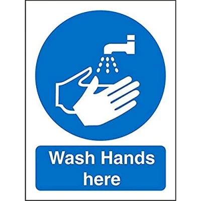 Image of Seco Wash Hands Here Sign, 150mm x 200mm 1mm Semi Rigid Plastic