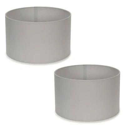 Image of Pair of Modern Grey Fabric Cylinder Ceiling Pendant Lampshade/Table Lamp Drum Light Shade Small