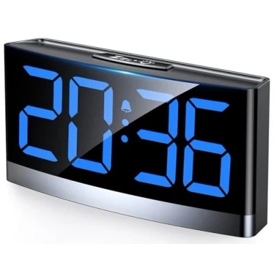 Image of Rolgno Alarm Clock for Bedrooms,Bedside Digital Clocks with Conspicuous Blue LED Numbers,5 Levels Brightness &amp; Volume,Dim Nightlight,3 Tones,Snooze,12/24H,USB Powered (Adapter Not Included)